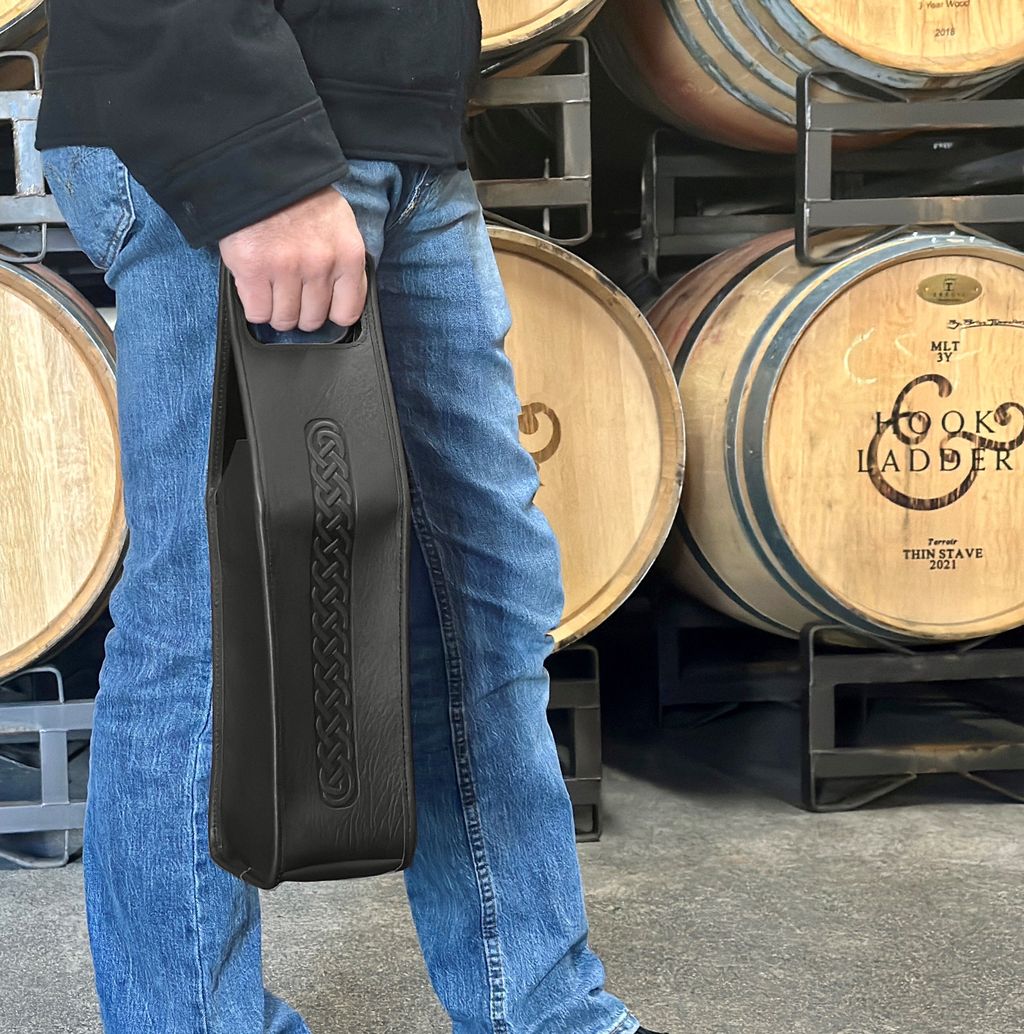 Leather Wine bottle carrier bag by Oberon Design