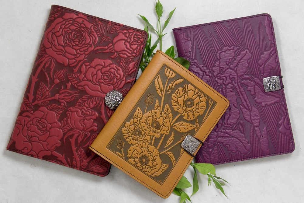 flower design embossed leather by Oberon Design