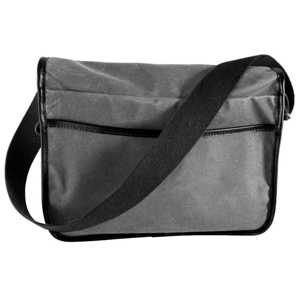 Oberon Design Crosstown Messenger Bag, Waxed Canvas &amp; Leather, Charcoal &amp; Black, Back