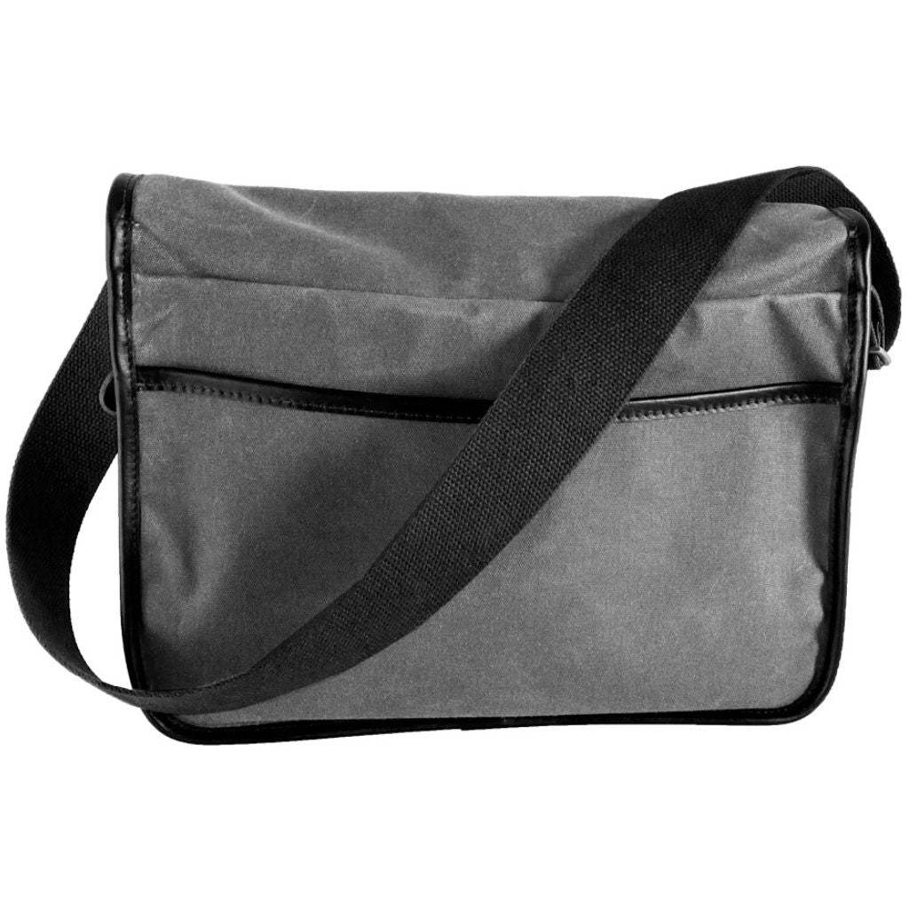 Oberon Design Crosstown Messenger Bag, Waxed Canvas and Leather, Charcoal and Black Back