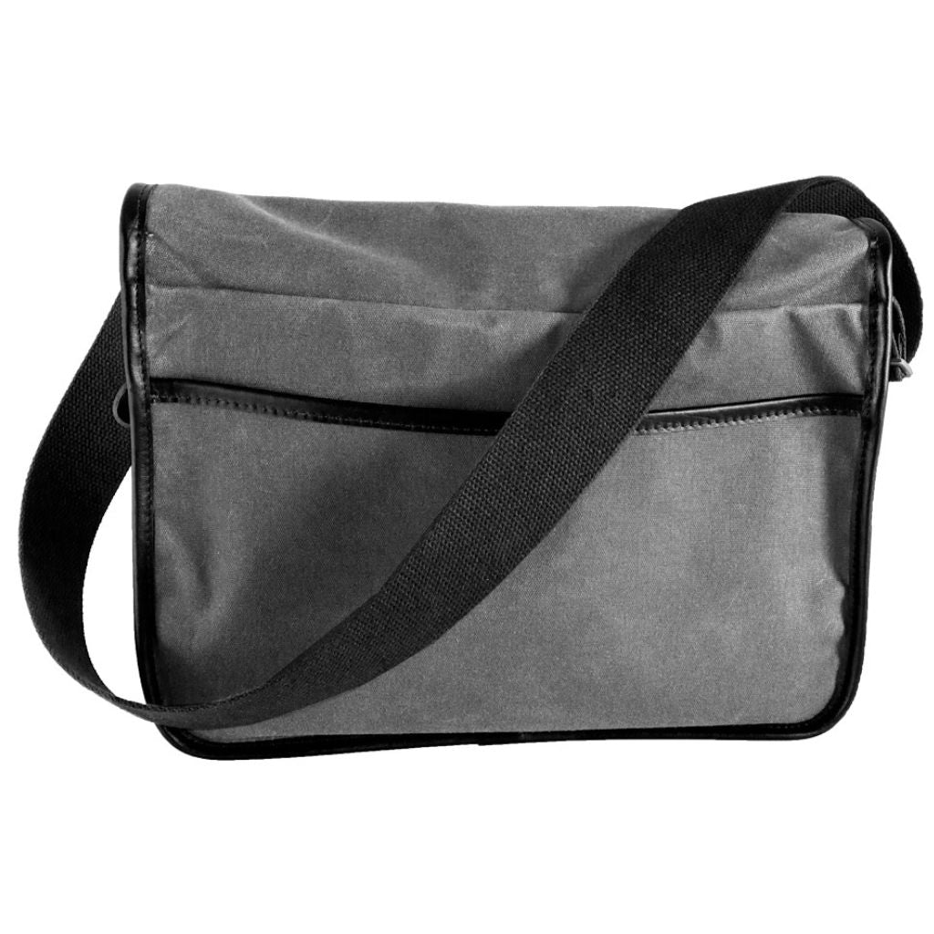 Oberon Design Crosstown Messenger Bag, Waxed Canvas &amp; Leather, Black &amp; Charcoal Back