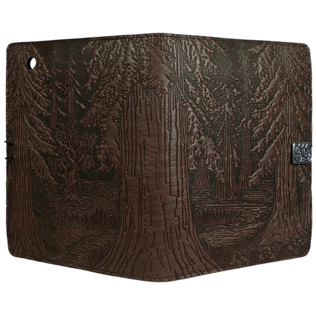 Oberon Design Leather iPad Mini Cover, Case, Forest, Chocolate - Open
