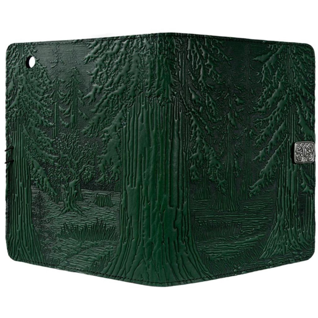 Oberon Design Leather iPad Mini Cover, Case, Forest, Green - Open