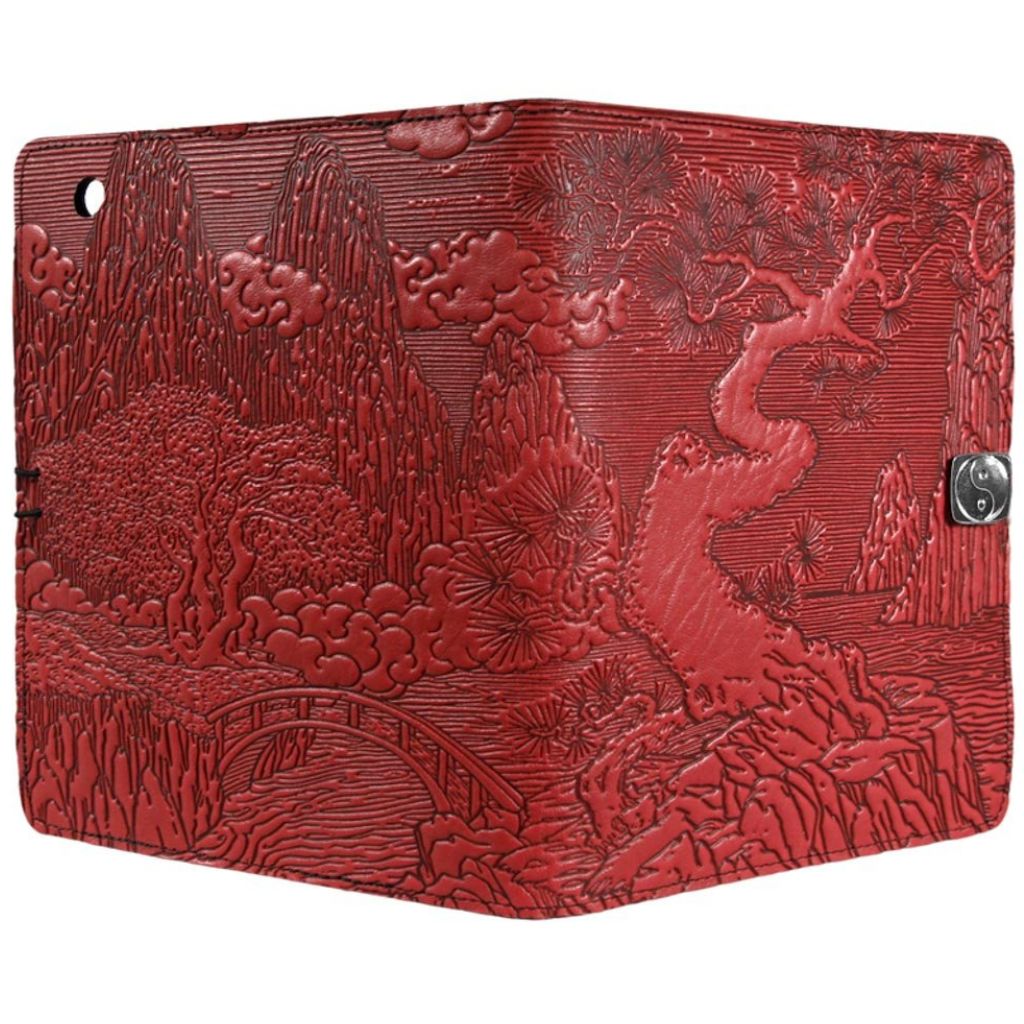 Oberon Design Leather iPad Mini Cover, Case, River Garden, Red - Open