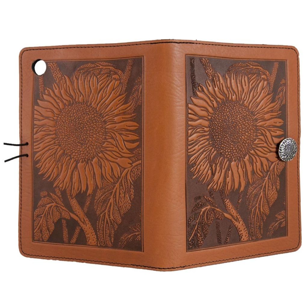 Oberon Design Leather iPad Mini Cover, Case, Sunflower, Saddle - Open