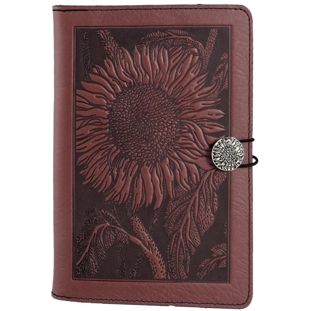 Oberon Design Leather iPad Mini Cover, Case, Sunflower, Wine