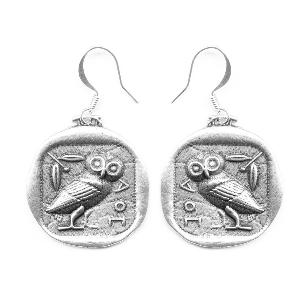 Oberon Design Britannia Metal Jewelry, Earrings, Athena's Owl