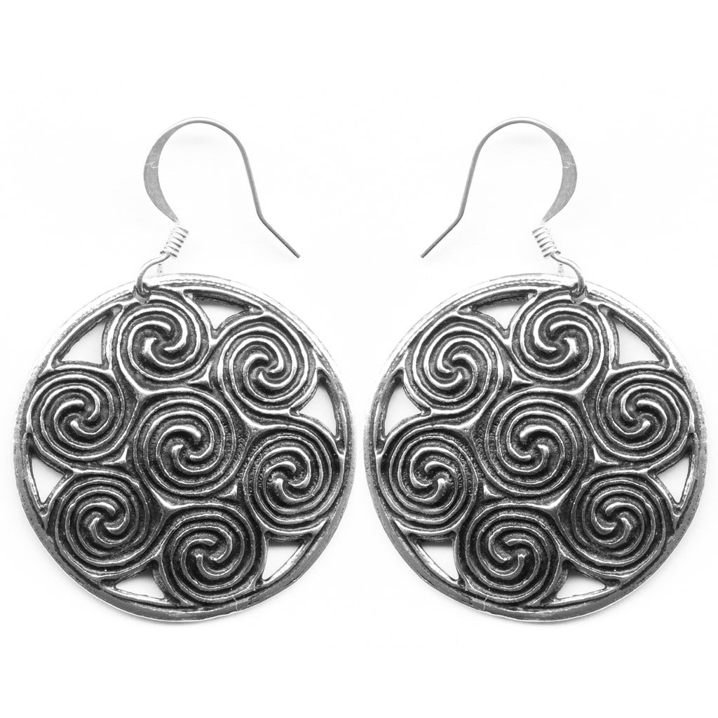 Oberon Design Hand-Cast Britannia Metal Earrings, Celtic Spiral