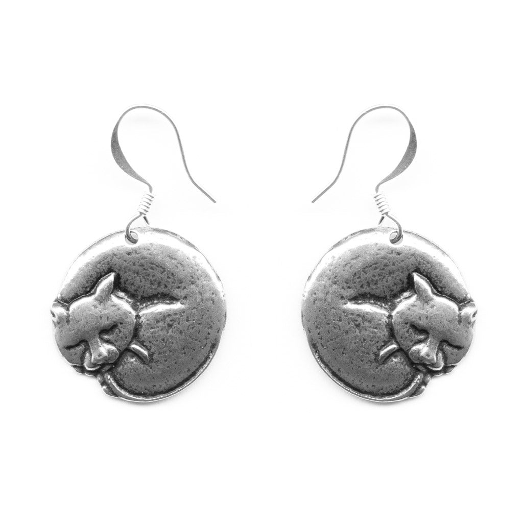 Oberon Design Britannia Metal Jewelry, Earrings, Dreaming Cat