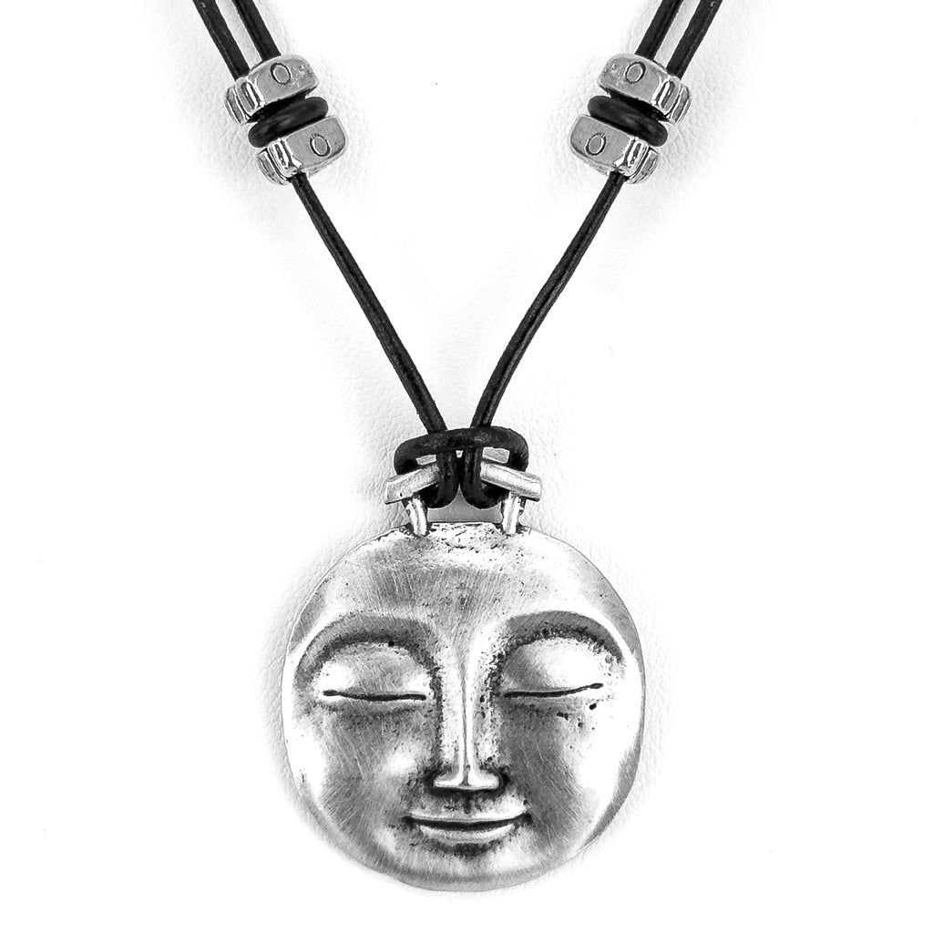 Oberon Design Serene Face Hand-Cast Britannia Metal Necklace