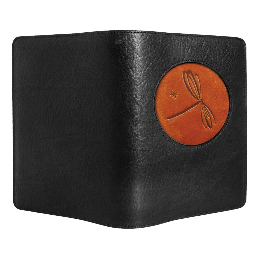 Oberon Design Leather Refillable Icon Journal Cover, Dragonfly, Open
