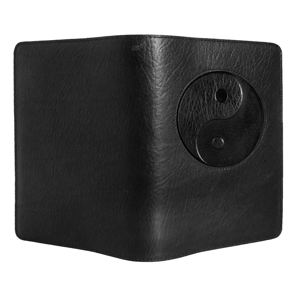 Oberon Design Leather Refillable Icon Journal Cover, Yin Yang Icon, open