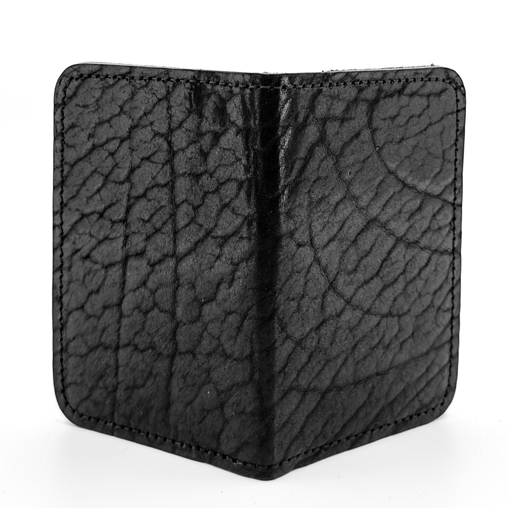 Glazed Shrunk Bison Mini Wallet, Black - Open