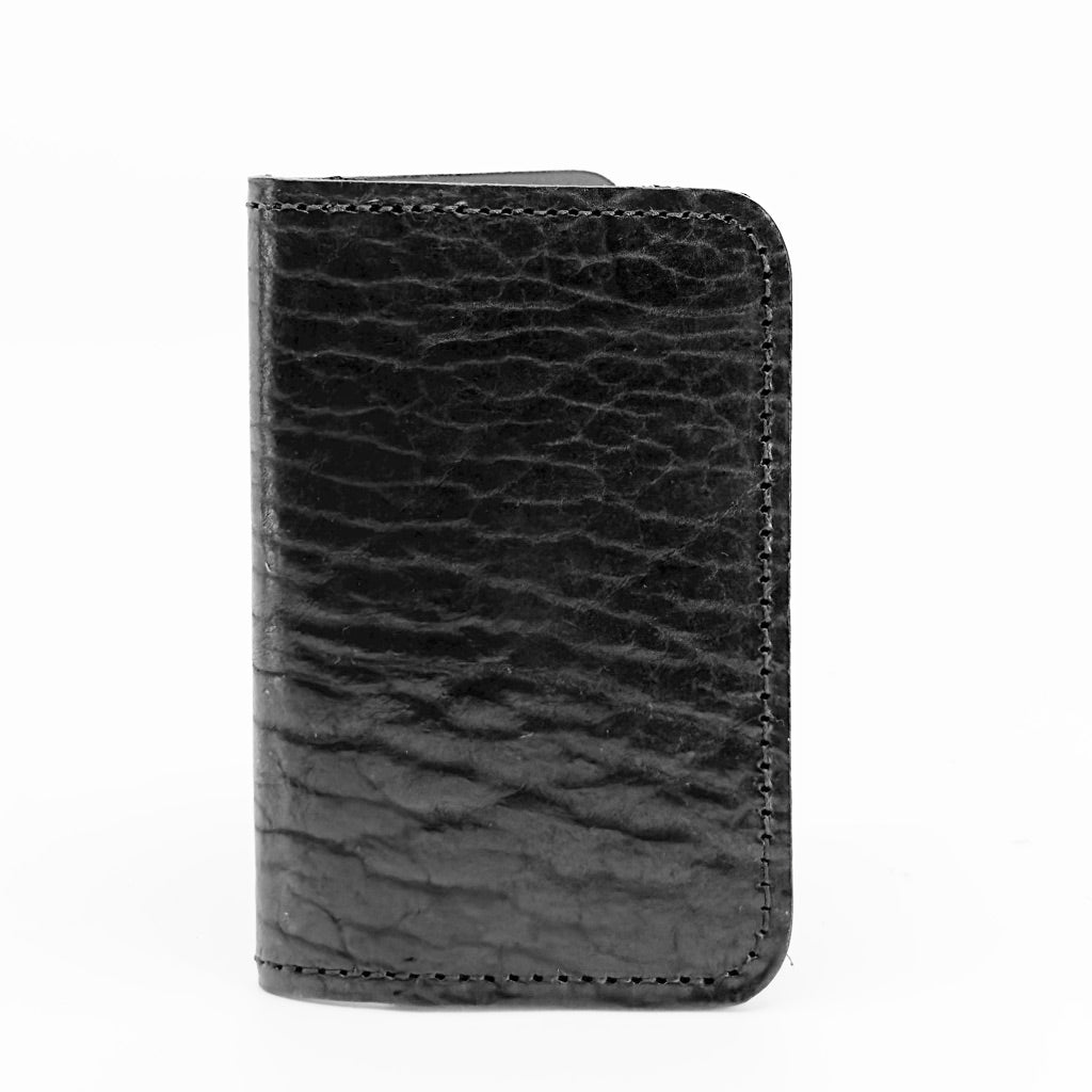 Glazed Shrunk Bison Mini Wallet, Black