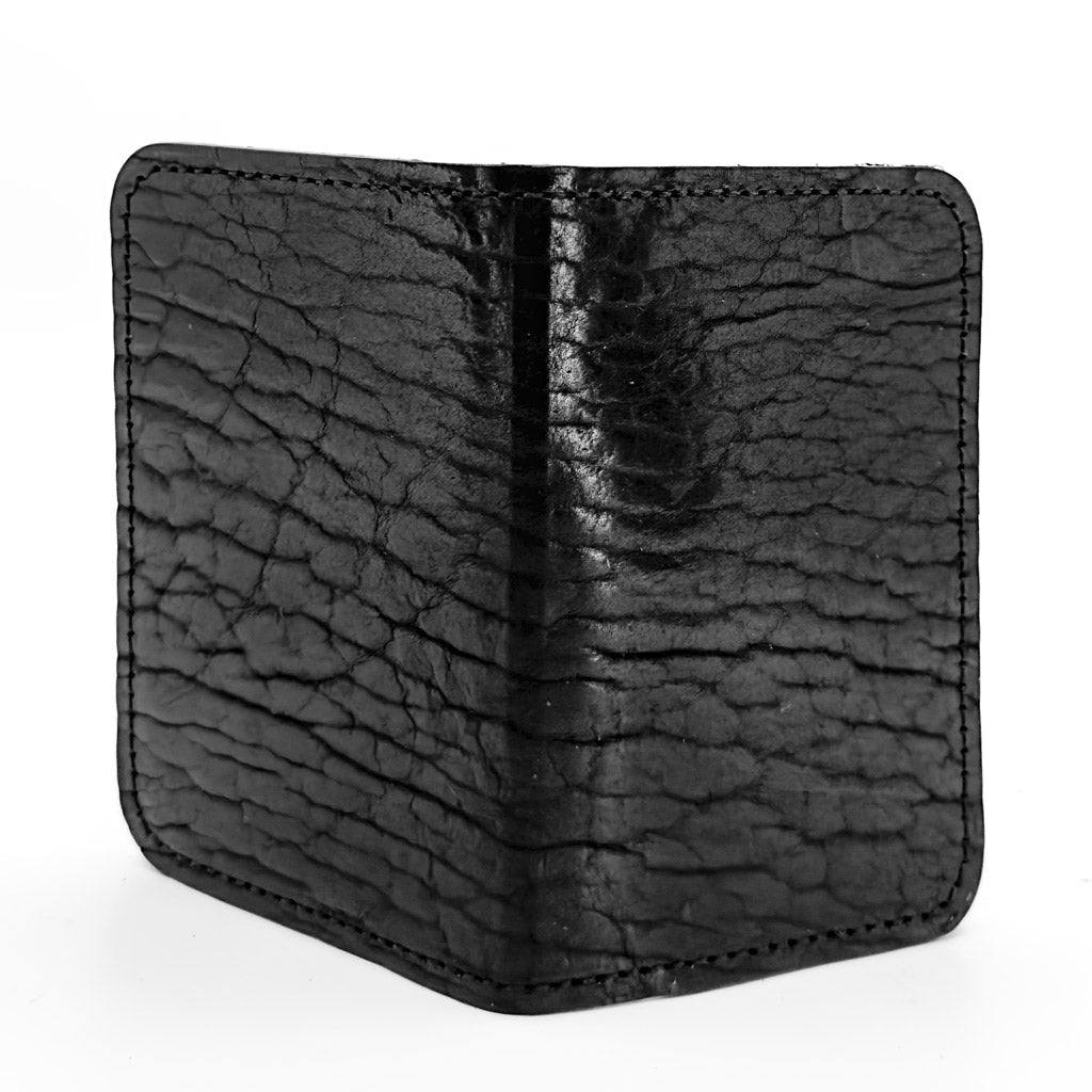 Glazed Shrunk Bison Mini Wallet, Black - Open, Detail