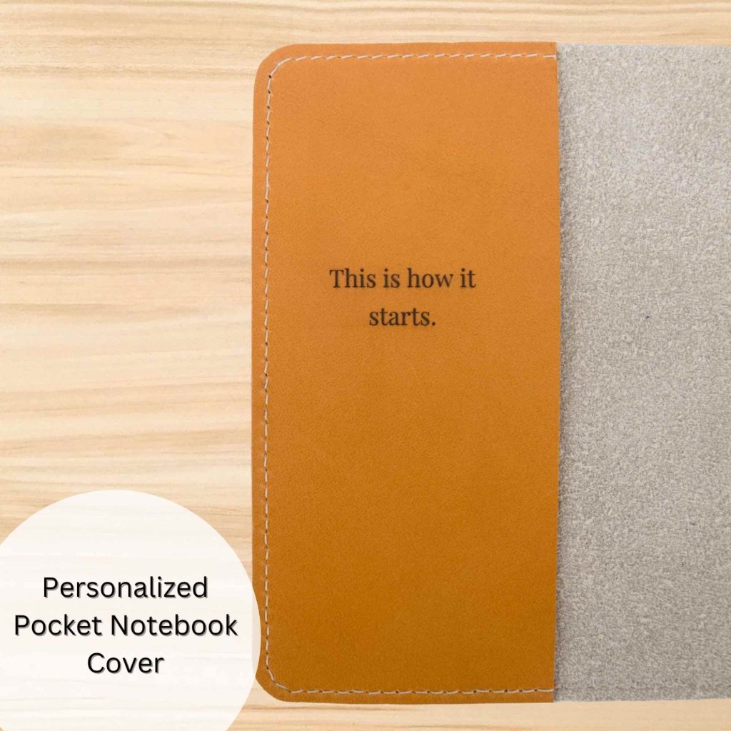 Oberon Design Pocket Notebook with Pacific Leather in Fog. Personalized interior
