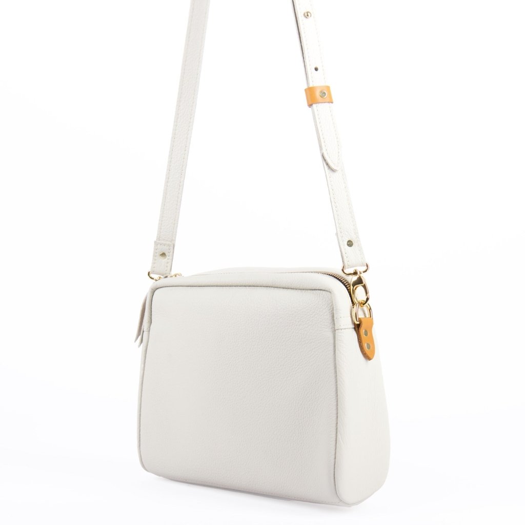 Oberon Design Retro Crossbody with Pacific Leather in Fog back side
