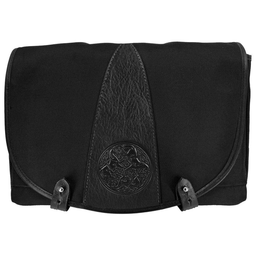 Oberon Design Messenger Bag, Slimline, Celtic Horses, Black