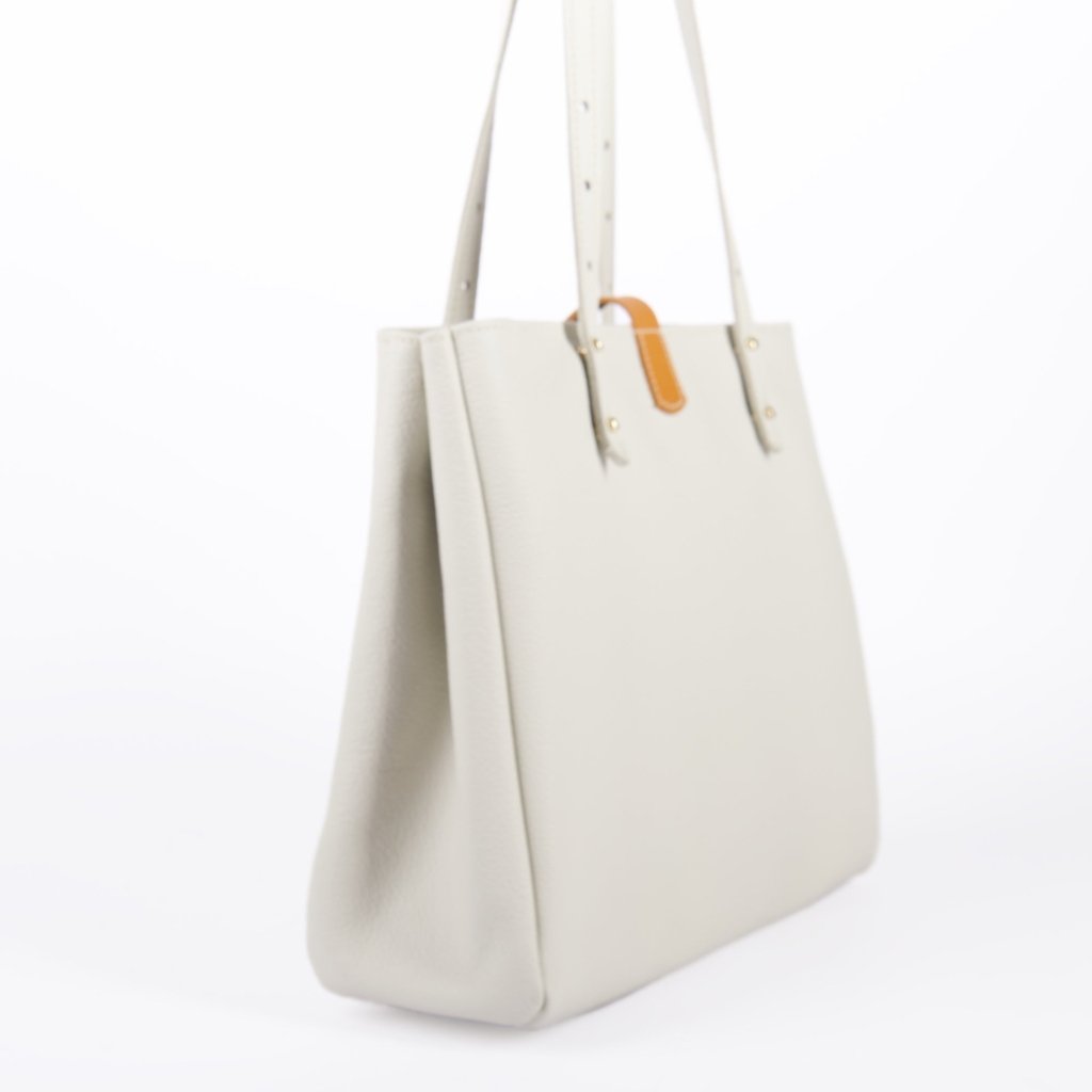 Oberon Design Sonoma Tote with Pacific Leather in Fog, side view