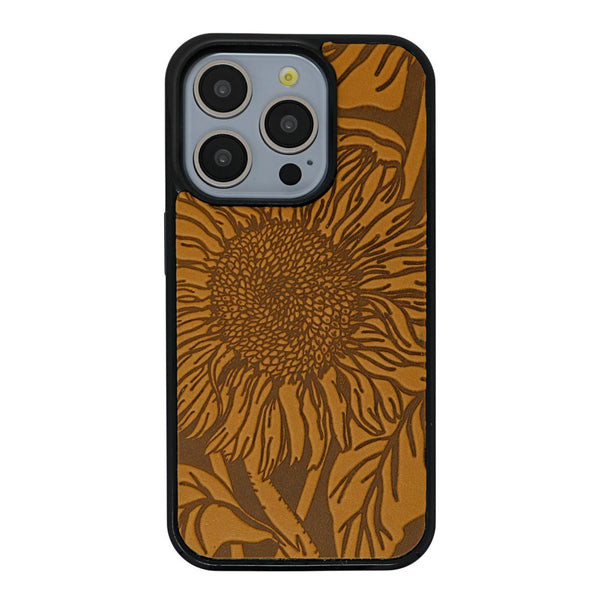 Oberon Design Genuine Leather iPhone Case, Hand-Crafted, Sunflower