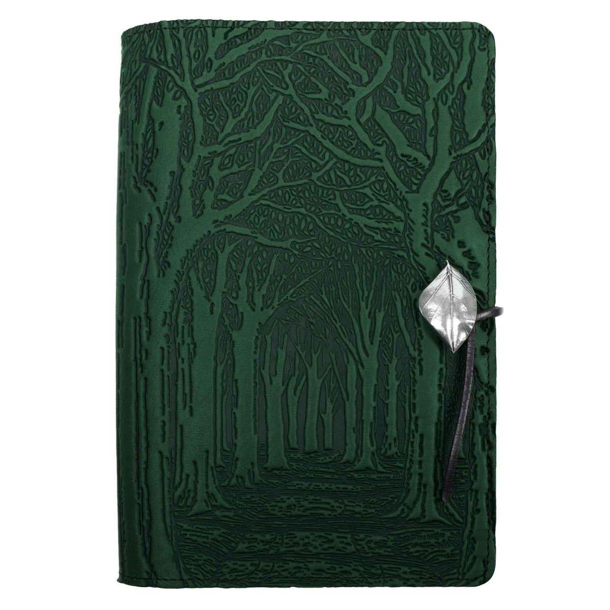 Oberon Design Leather Refillable Journal Cover, Avenue of Trees, green