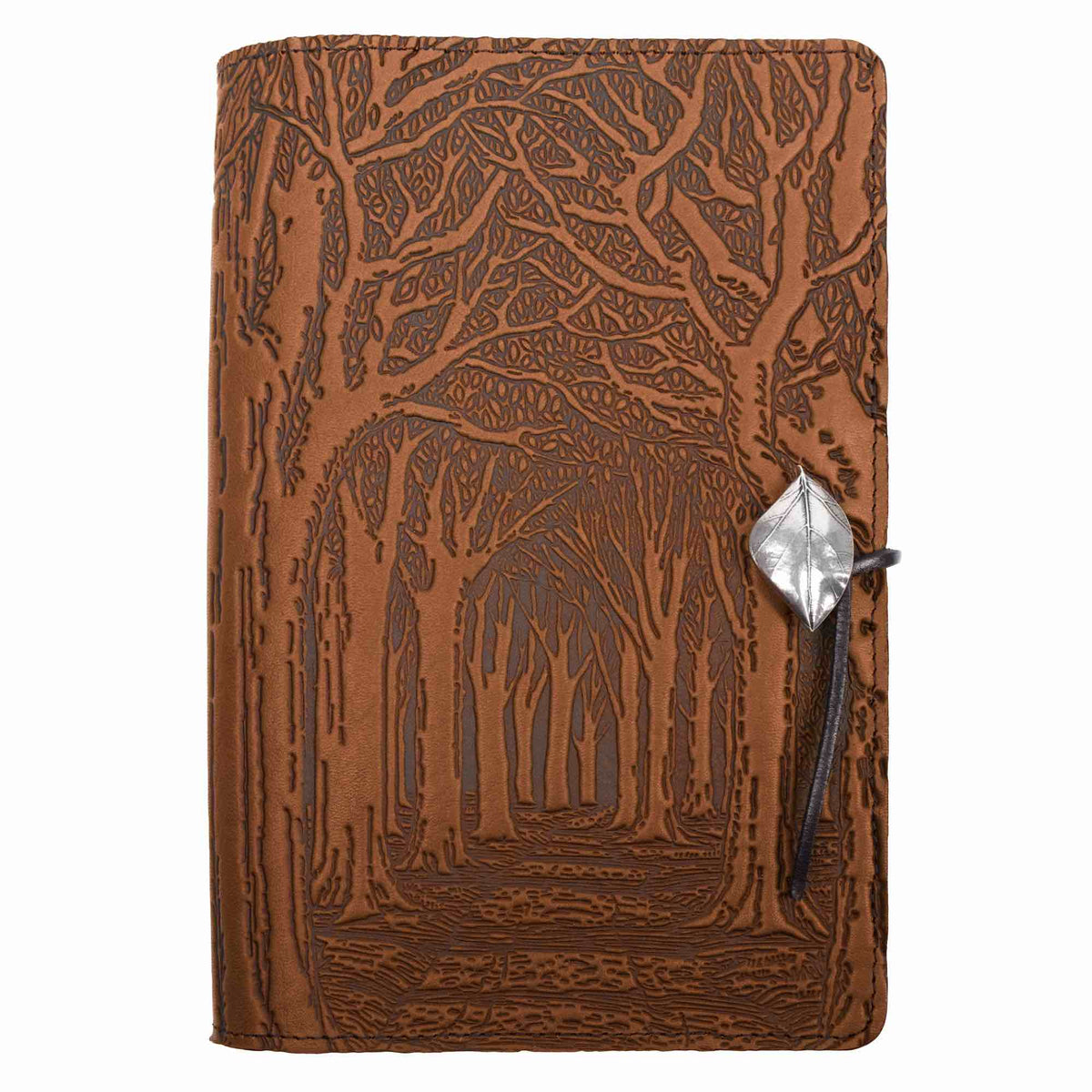 Oberon Design Leather Refillable Journal Cover, Avenue of Trees, saddle