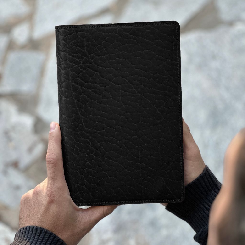 Leather Refillable Journal Notebook, Glazed Shrunk Bison in Black