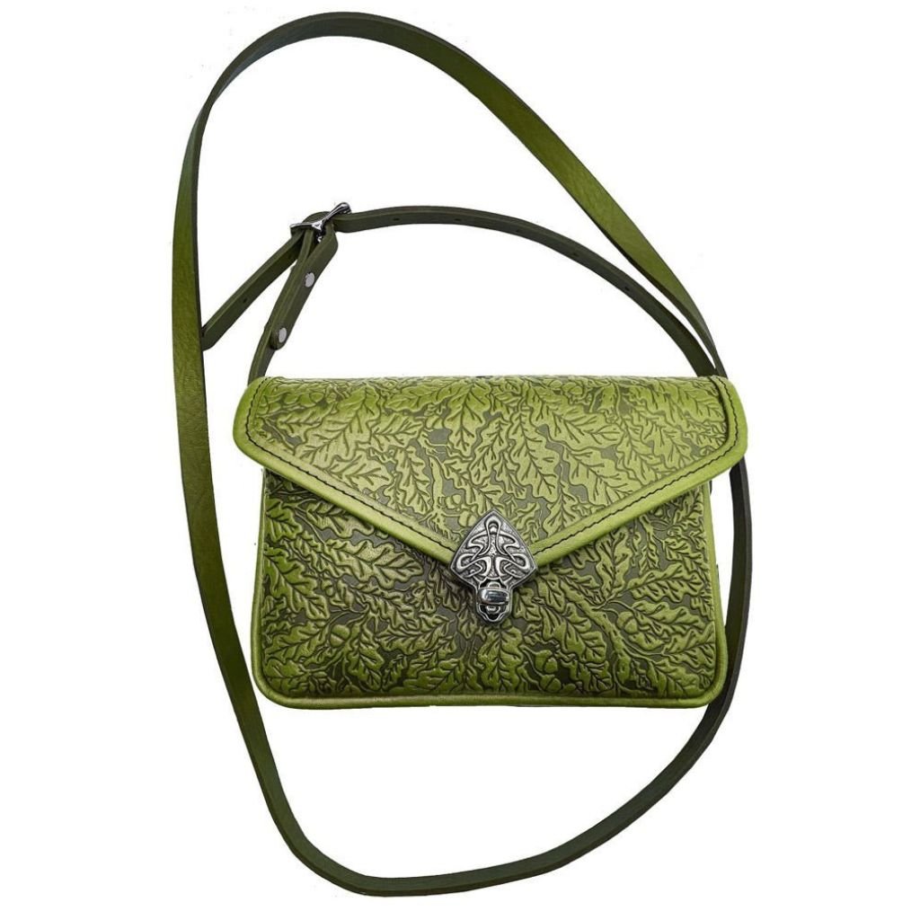 Oberon Design Leather Women&#39;s Cell Phone Handbag, Becca, Oak Leaves, Fern with Strap
