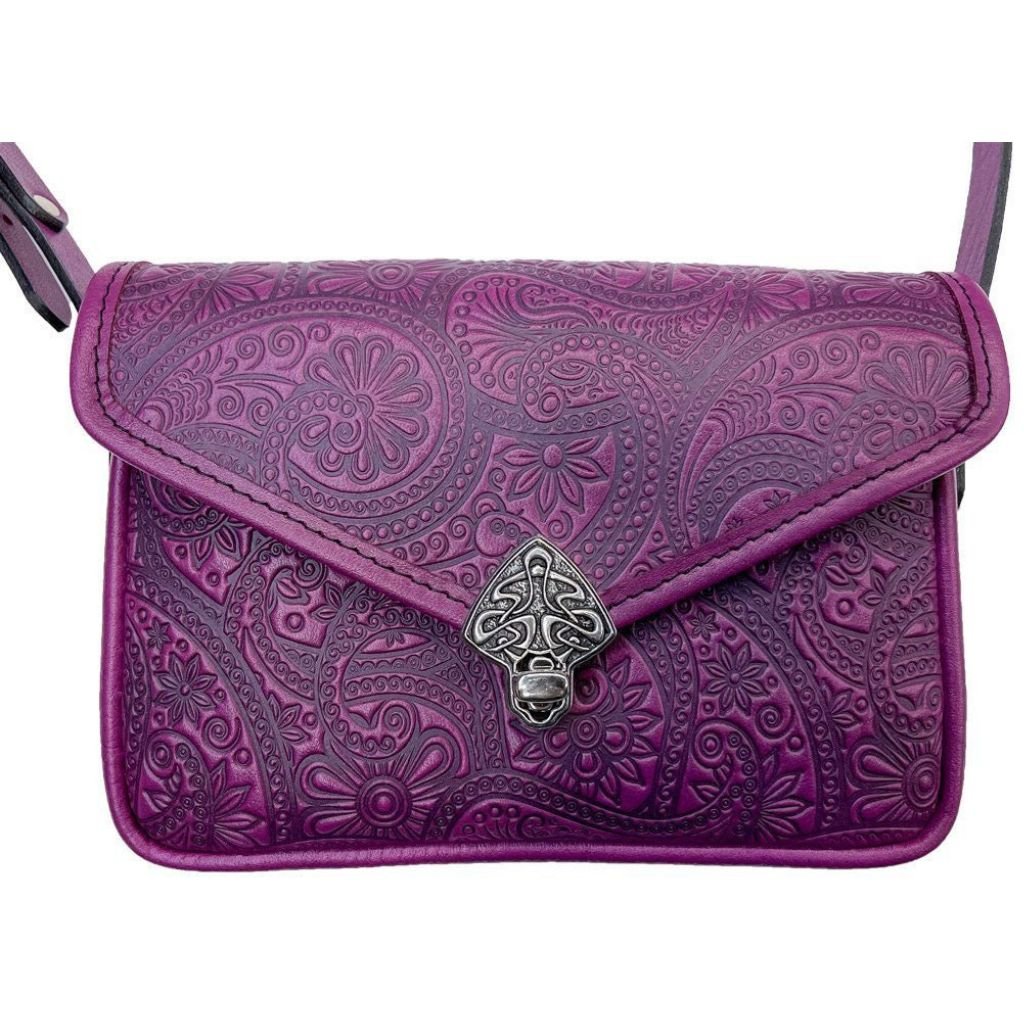 Oberon Design Leather Women&#39;s Cell Phone Handbag, Becca, Paisley, Orchid