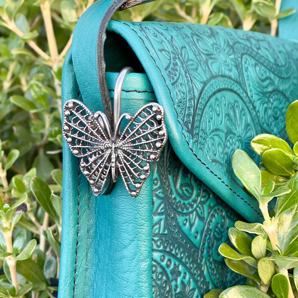 Key Ring Purse Hook, Filagree Butterfly on Handbag - Oberon Design