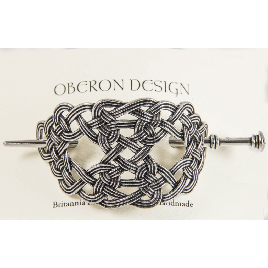 Oberon Design Hand-Cast Metal Hair Stick, Hair Slide. Celtic Weave, Card
