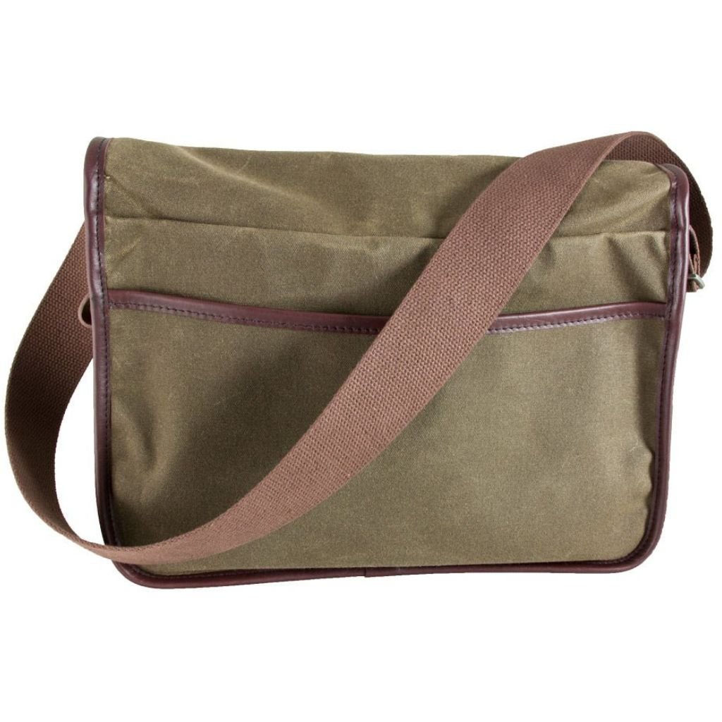 Oberon Design Crosstown Messenger Bag, Waxed Canvas &amp; Leather, Wine &amp; Tan Back