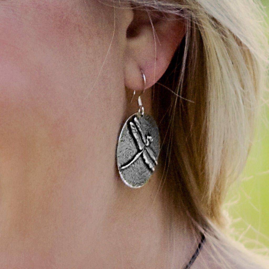 Oberon Design Britannia Metal Jewelry, Earrings, Dragonfly - Model