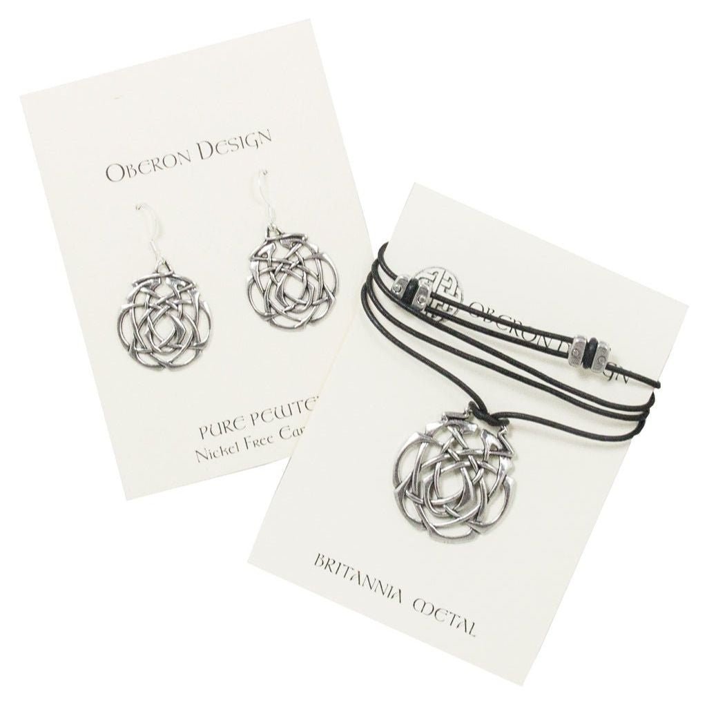 Oberon Design Eternity Knot Jewelry Set, Necklace and Earrings, Cards