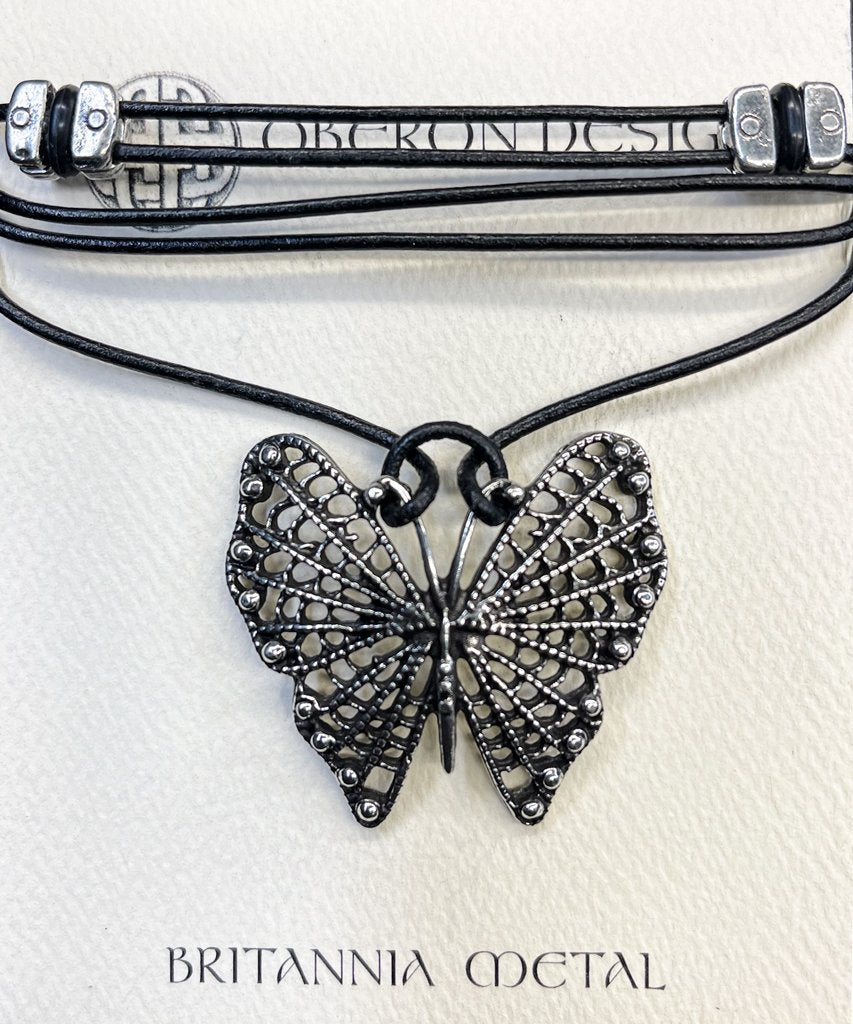 Necklace, Britannia Metal, Filigree Butterfly