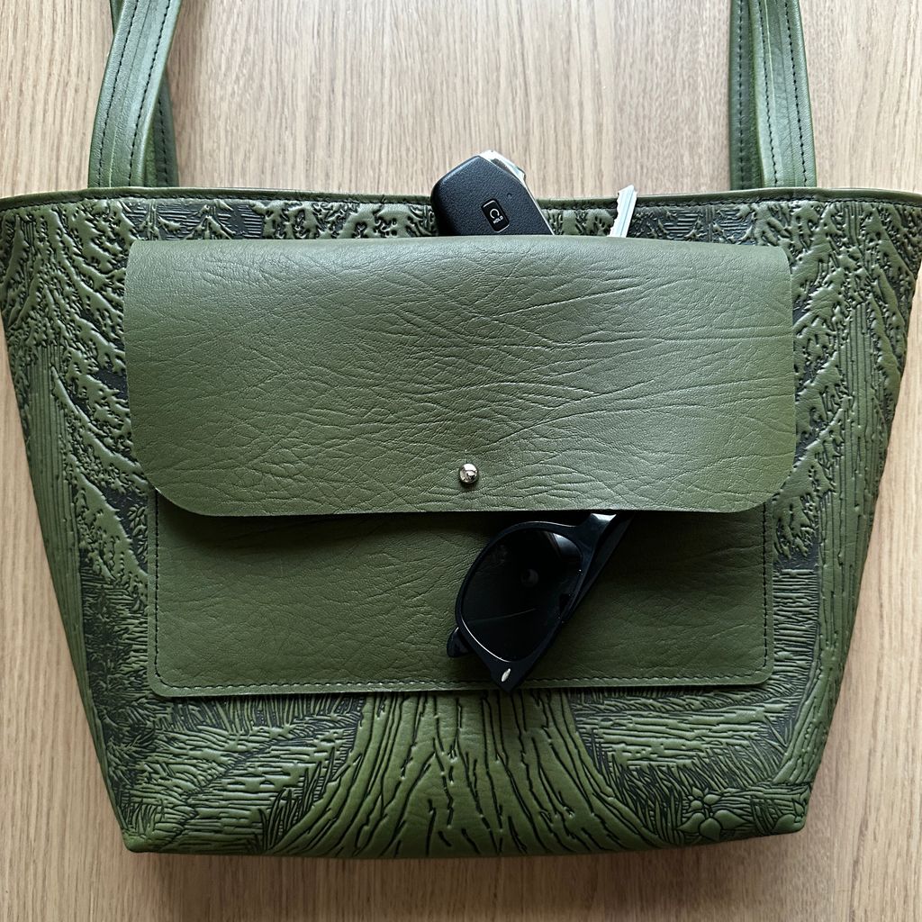 Leather Handbag, The Classic Tote, Forest, Double Pocket Accessories