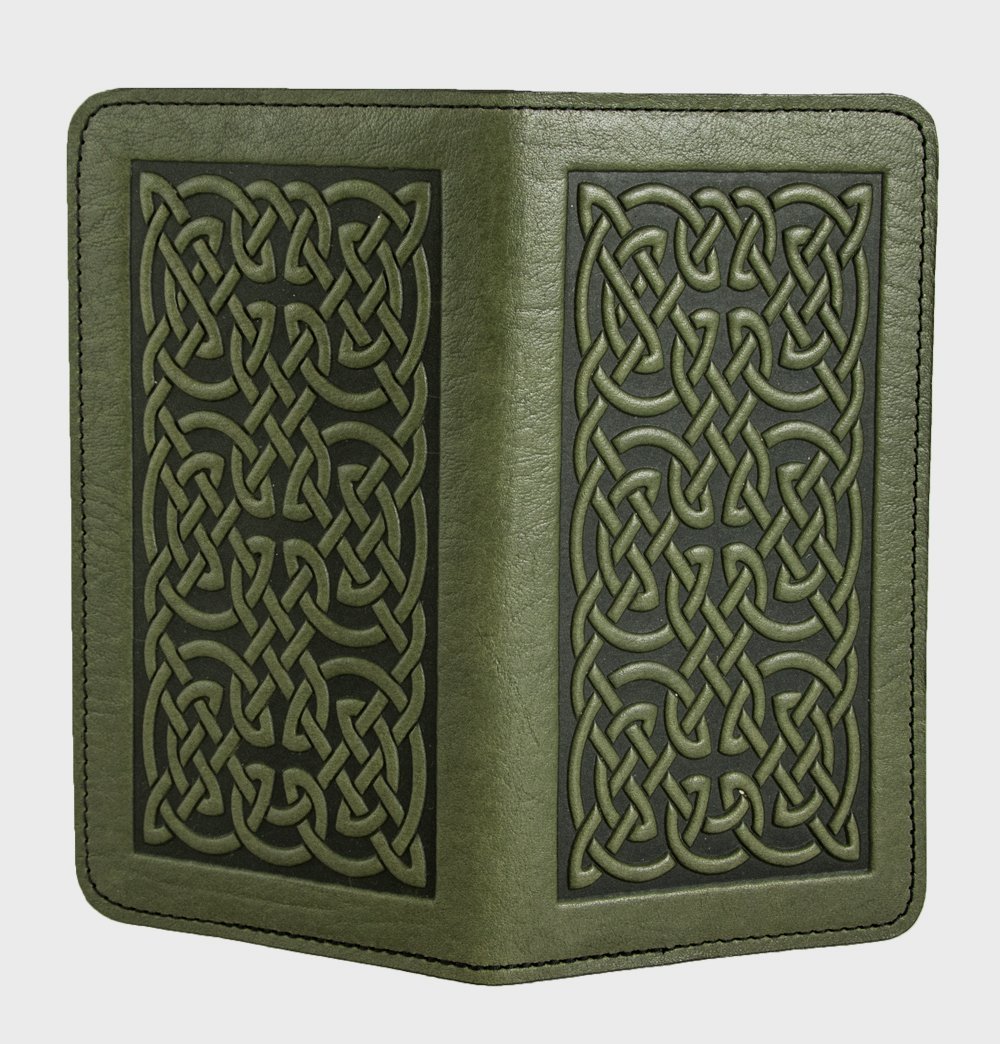 Oberon Design Small Leather Smartphone Wallet, Bold Celtic in Fern
