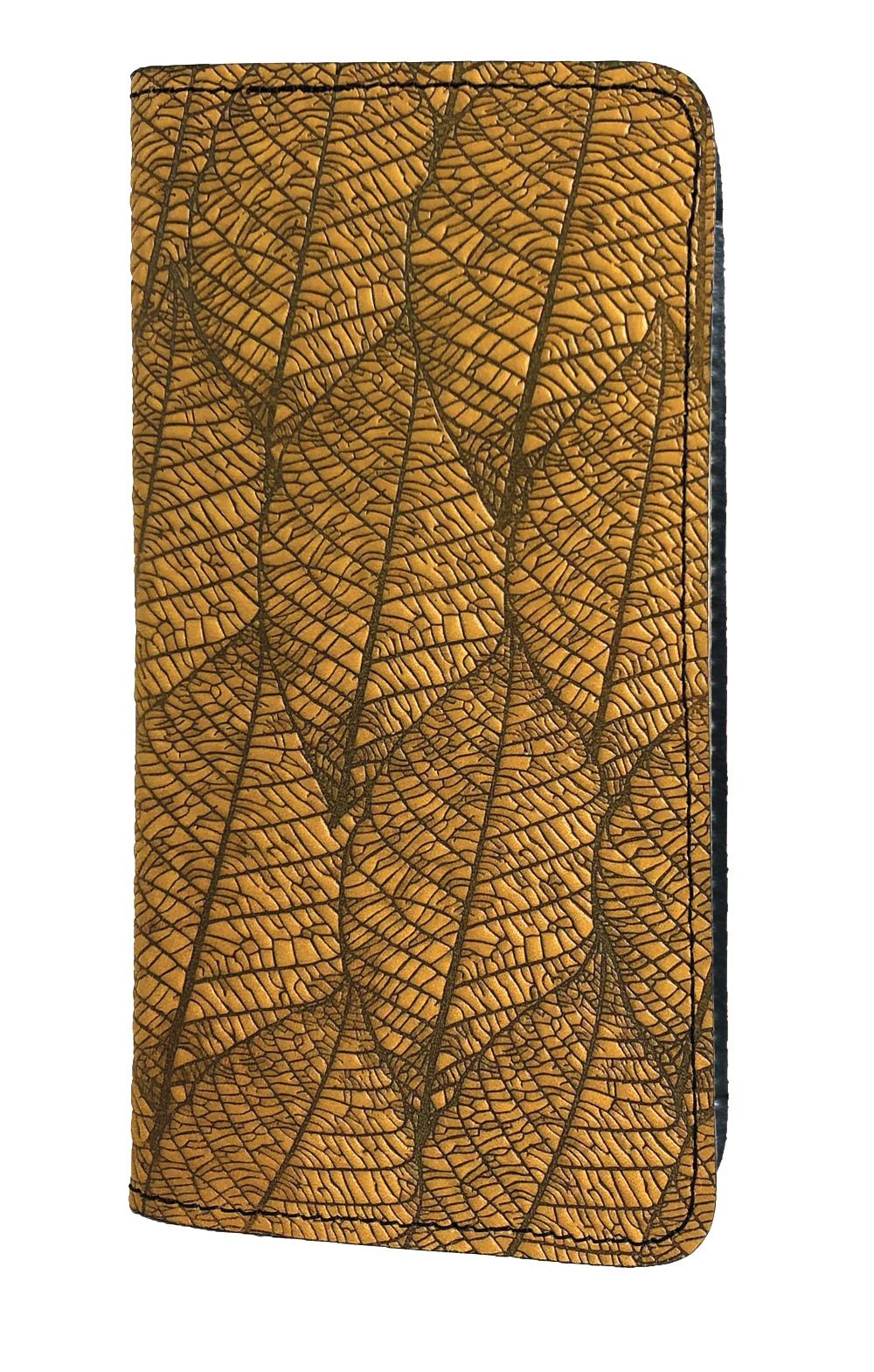 Oberon Design Small Oberon Design Small Leather Smartphone Wallet Case, Fallen Leaves in Marigold