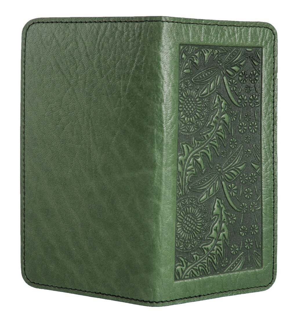 Oberon Design Small Oberon Design Small Leather Smartphone Wallet Case, Dandelion Dragonfly in Fern