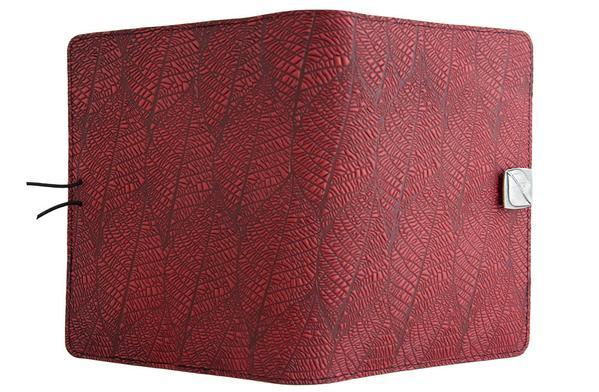 Oberon Design Leather Cover for Kindle Oasis, Fallen Leaves in Red, Open