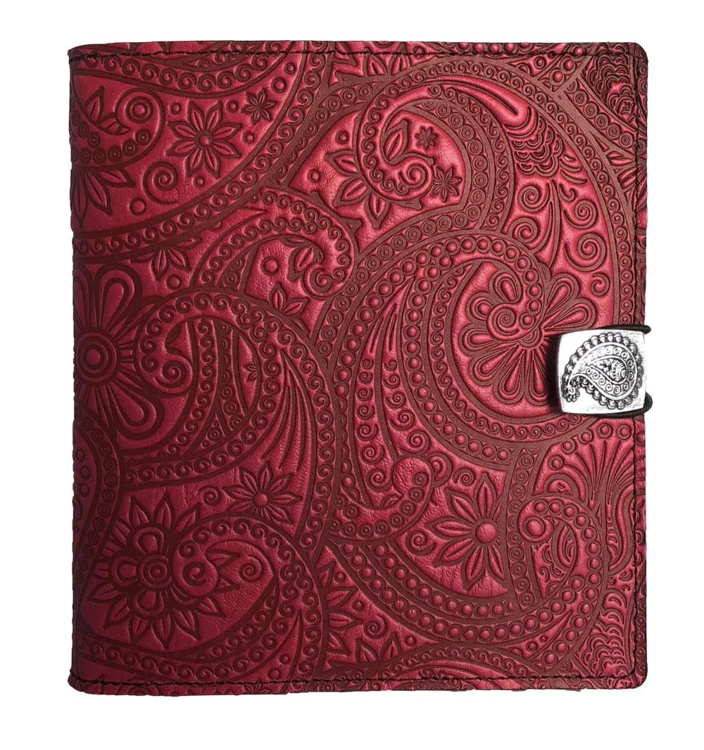 Oberon Design Leather Cover for Kindle Oasis, Paisley in Red