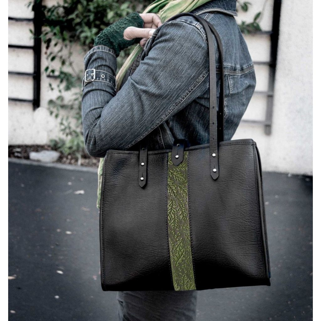 Limited Edition Leather Handbag, Sonoma Tote, Oak Leaf in FERN, Lifestyle Modeled Image