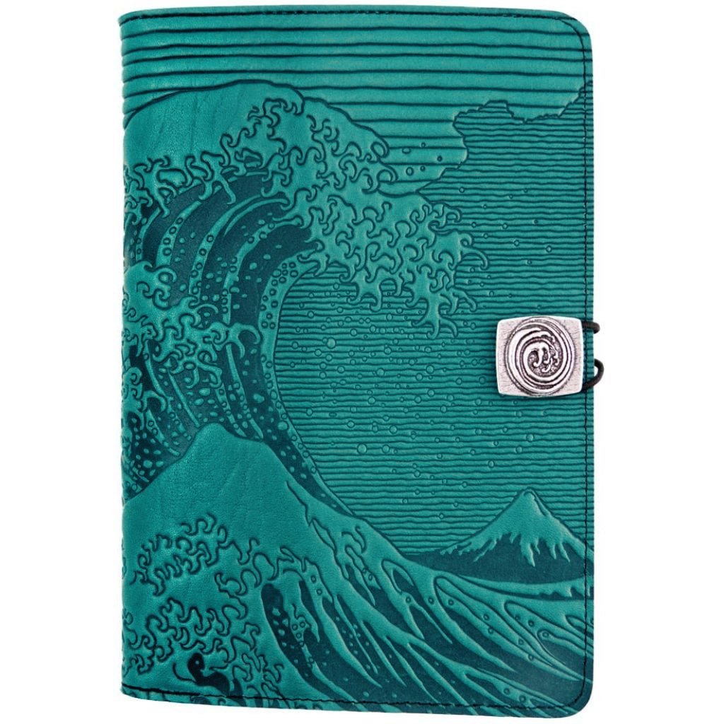 Oberon Design Leather iPad Mini Cover, Case, Hokusai Wave, Teal