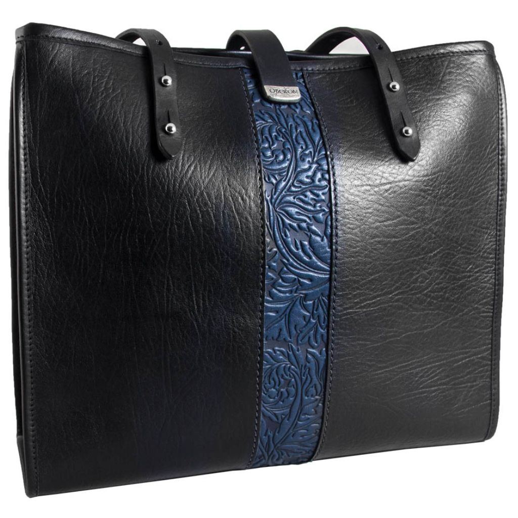 Leather Handbag, Sonoma Tote, Acanthus in Navy Back View and Closed