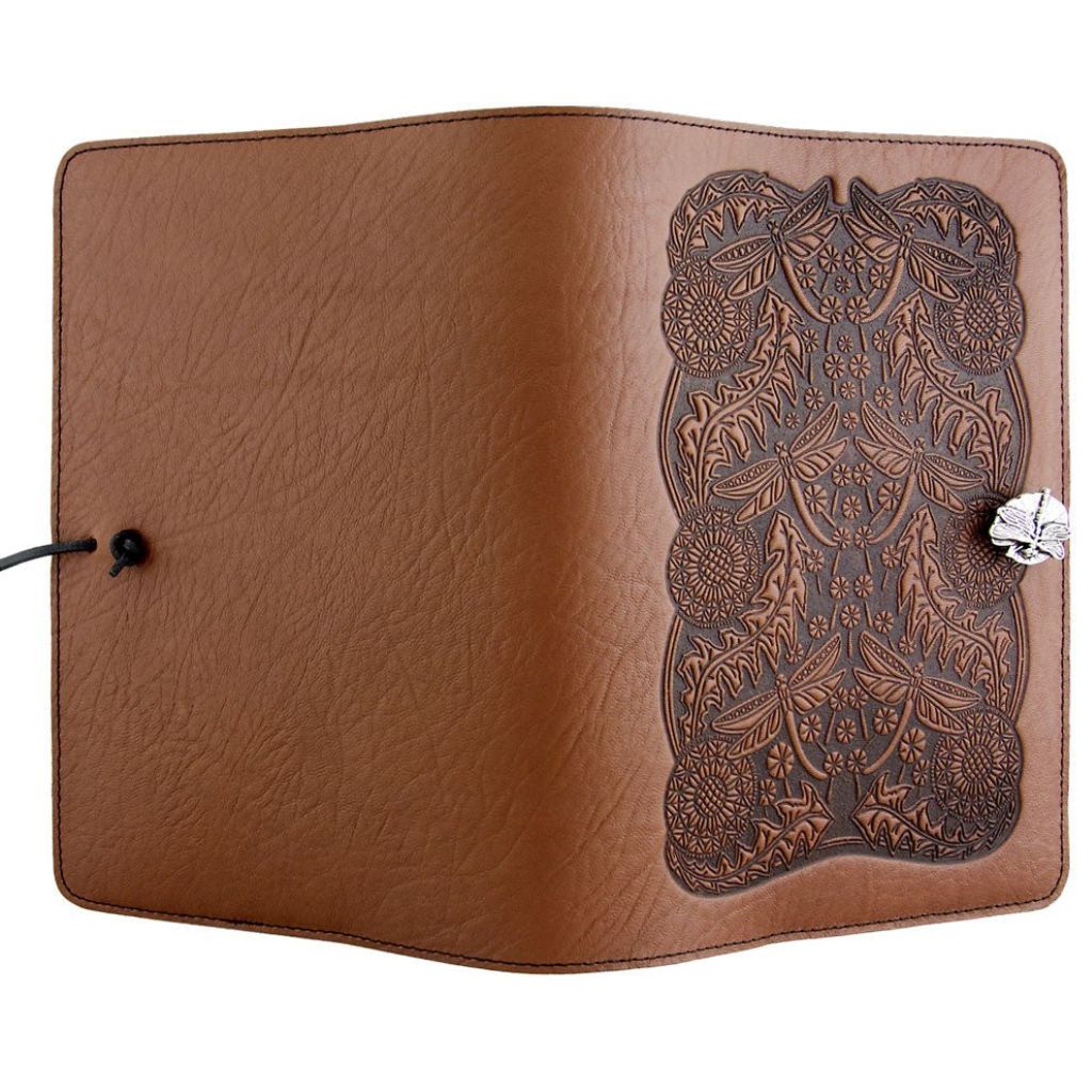 Leather Refillable Journal Notebook, Dandelion Dragonfly
