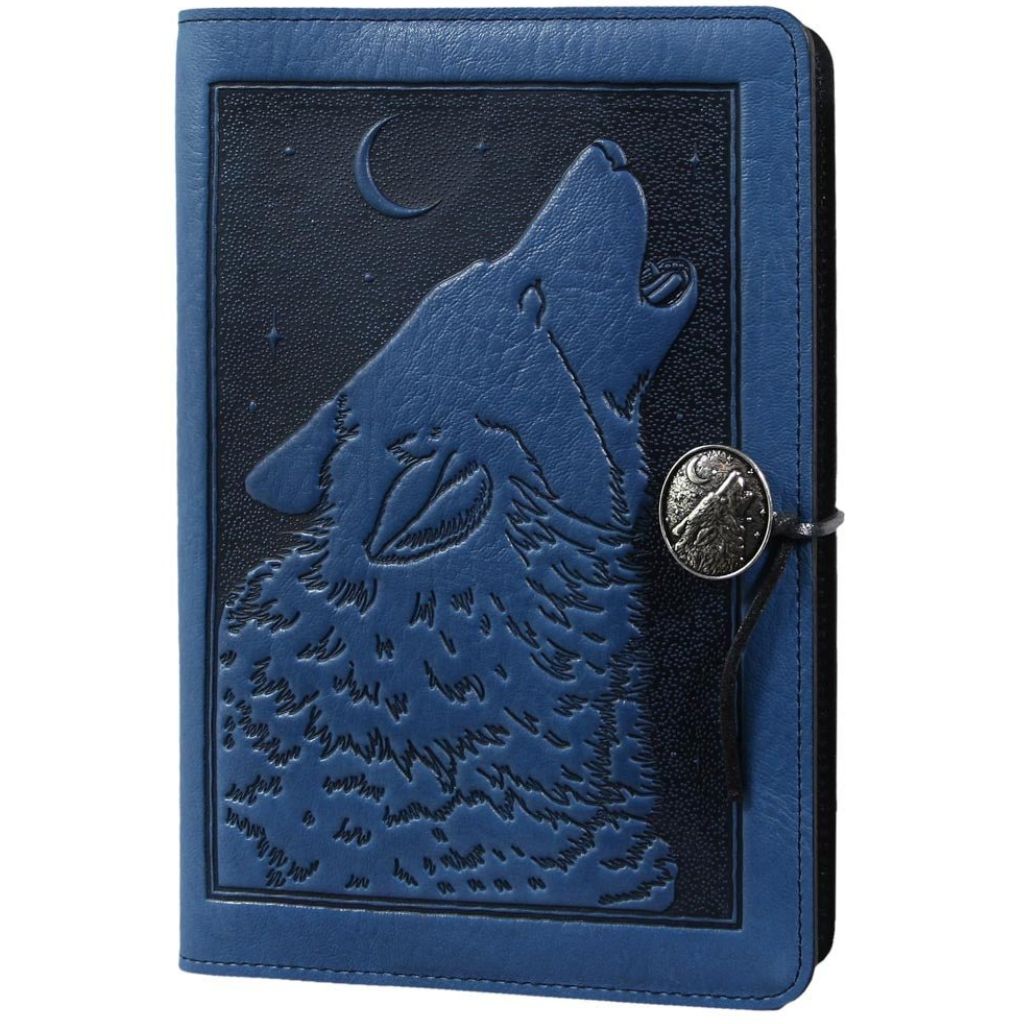 Leather Refillable Journal Notebook, Singing Wolf