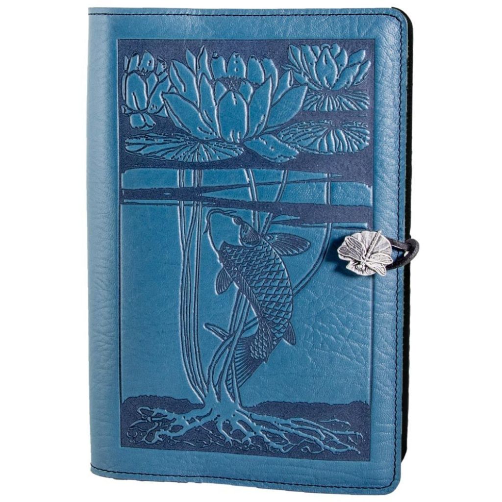 Leather Refillable Journal Notebook, Water Lily Koi