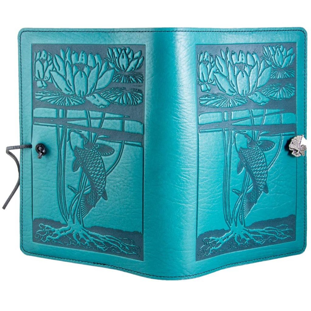 Leather Refillable Journal Notebook, Water Lily Koi