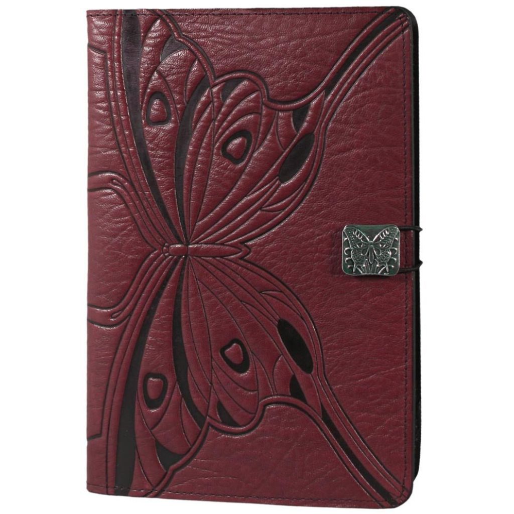Oberon Design Leather iPad Mini Cover, Case, Butterfly, Wine