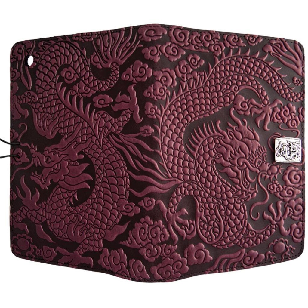 Oberon Design Leather iPad Mini Cover, Case, Cloud Dragon, Wine - Open
